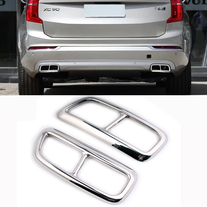 

1 Pair Stainless Steel Car Tail Throat Trim Frame Cover For Volvo XC90 XC 90 2016-2020 Car Rear Dual Exhaust Muffler Pipe Cover