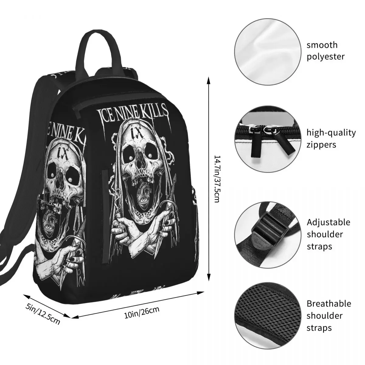 Michele Nolli Ice Nine Kills Backpack Student BookBag Kids School Bag Computer Shoulder Bags Boys Girls