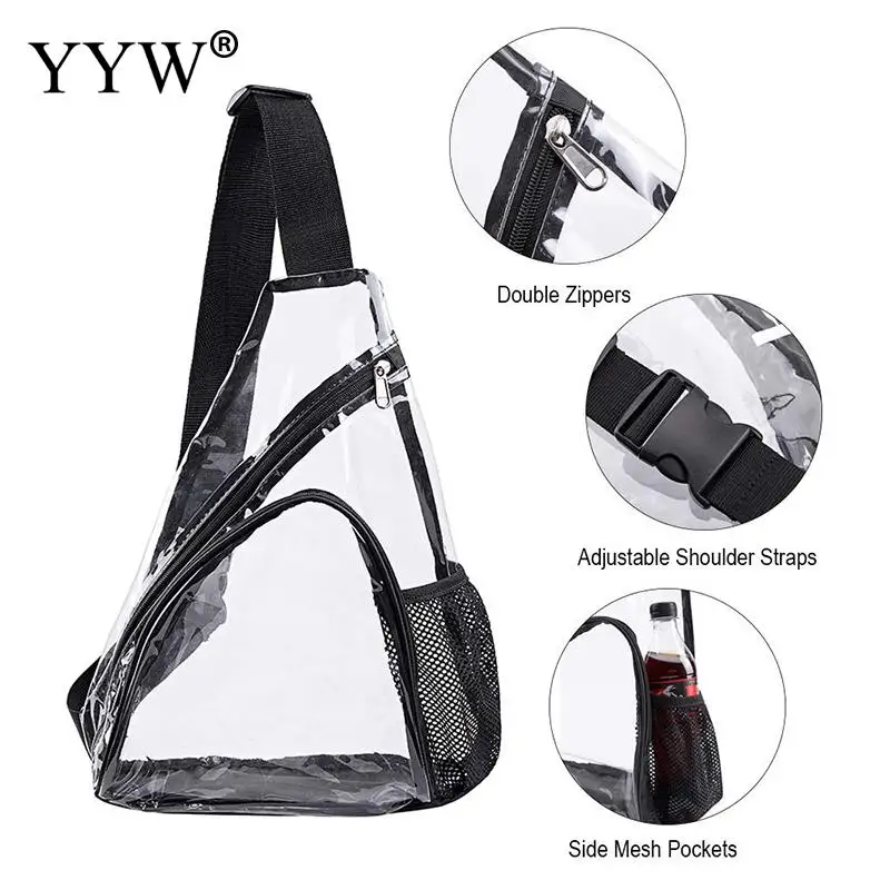 Bolso de pecho transparente de alta calidad para hombres, mochila cruzada de PVC pequeña, bolso de mensajero informal impermeable, aprobado por el