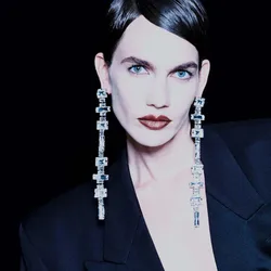 Stonefans Long Geometric Earrings Women 2024  Luxury Elegant Designer for Wedding Fashion Rhinestone Hanging Jewelry Party Gifts