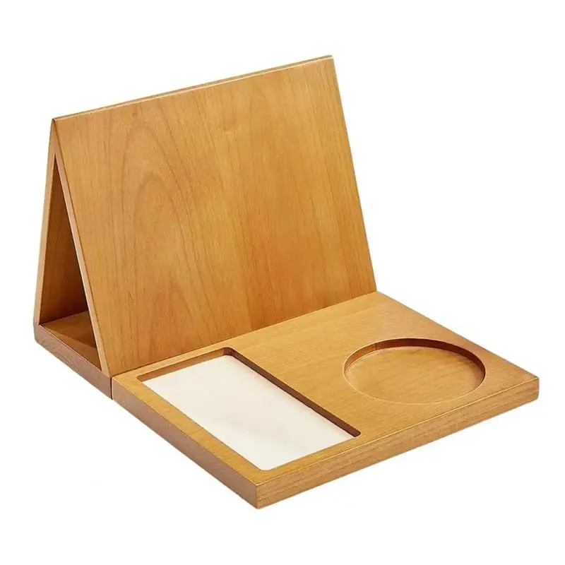 

AEE4-Wooden Book Holder Wooden Triangular Book Holder Tabletop Coffee Tea Stand For Book Lovers Bedroom Table Decor