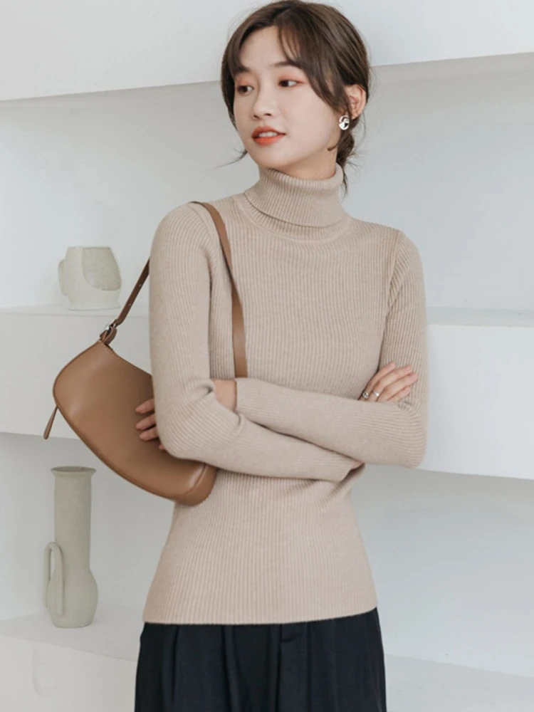 AOSSVIAO 2025 Herfst Winter Coltrui vrouwen Lange Mouw Slanke Gebreide Trui Veelzijdige Dieptepunt Tops