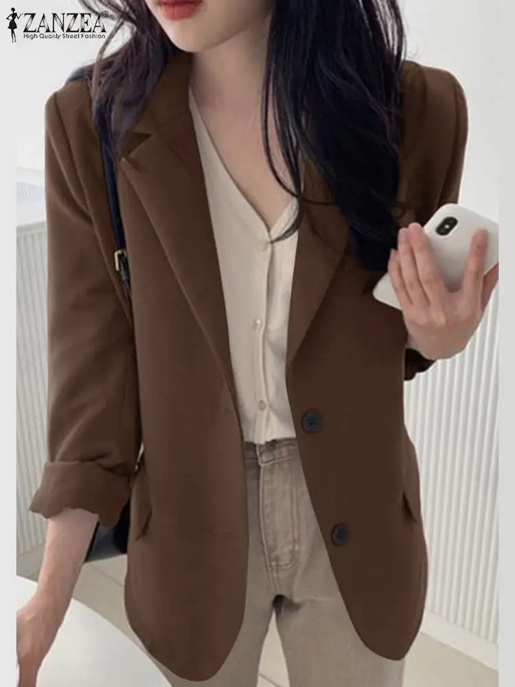 Women Fashion Korean Long Sleeve Lapel Neck Outwear 2024 ZANZEA Autumn Blazer Elegant Solid Work Suits Jackets Casual Thin Coats