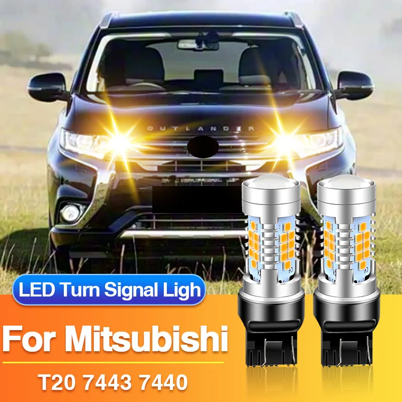 

2×7443 7440 LED Turn Signal Light T20 W21W Lamp for Mitsubishi Outlander Sport/RVR/i-MiEV, Yellow Indicator Blub Canbus No Error