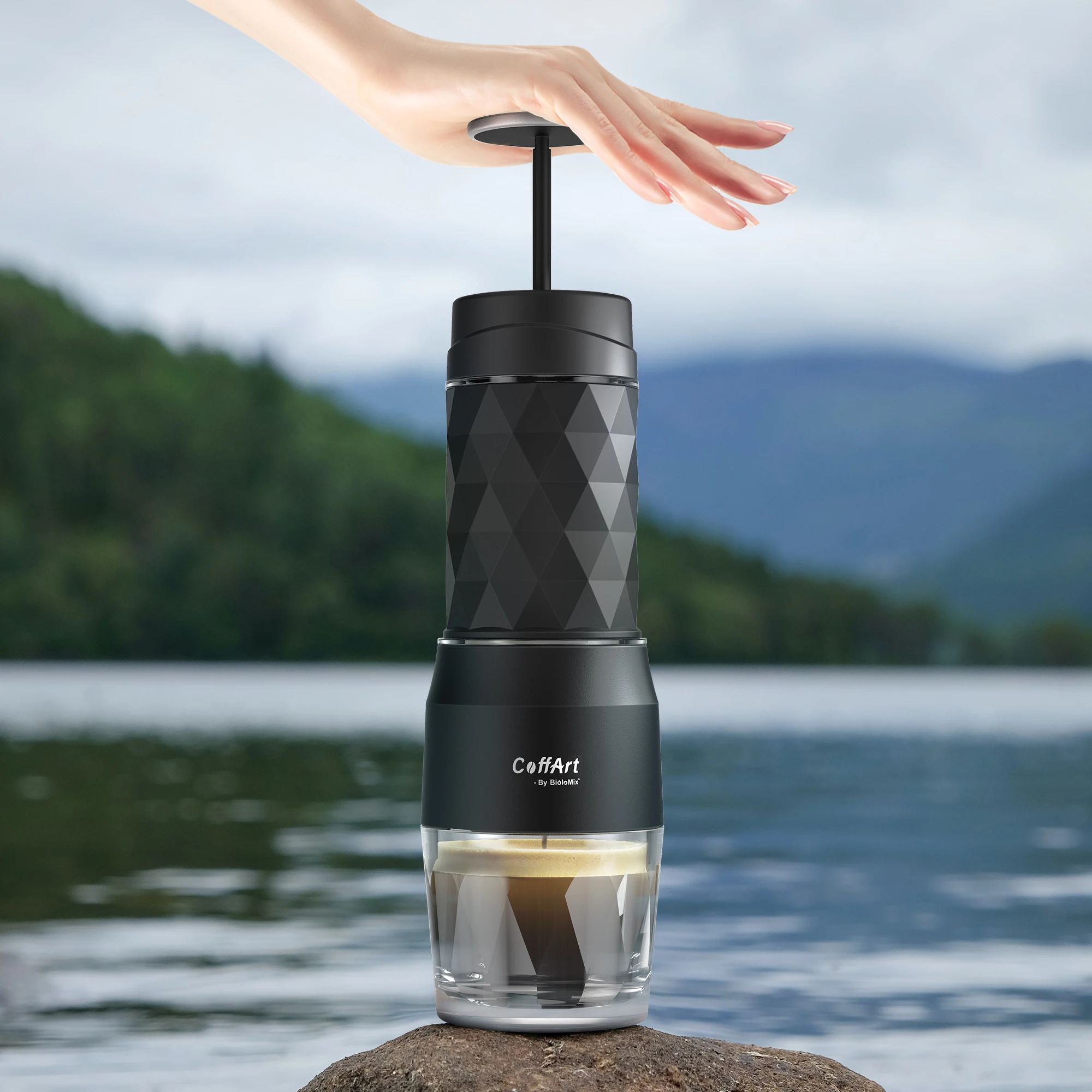 Draagbare Koffie Espressomachine Handpers Capsule Gemalen Koffie Brouwer Draagbaar Voor Reizen En Picknick, Biolomix