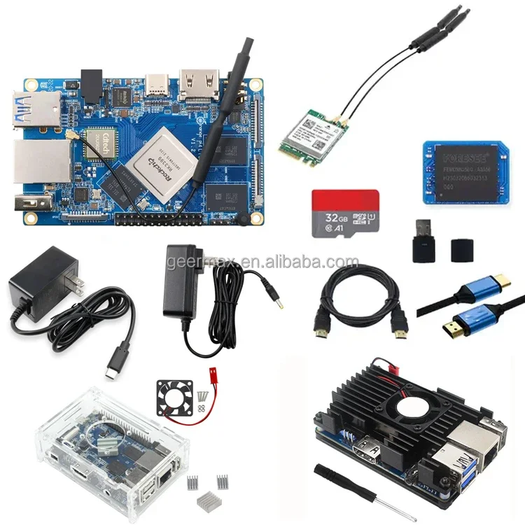 Orange Pi 4 LTS 4G RAM 16G eMMC Case Single Board Computer Heatsink SD Card Fan Power Supply Adapter Touch Screen 4GB LPDDR4 16G