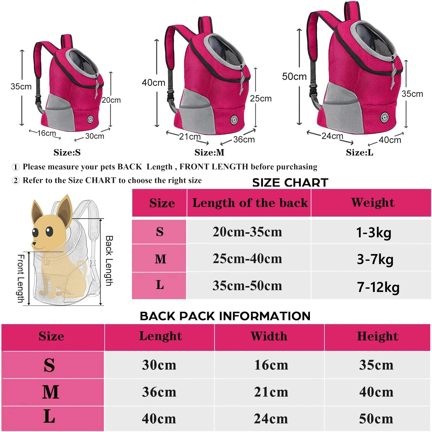 Mochila de viaje para perros, bolsa de transporte transpirable para mascotas, doble hombro, para cachorros de Chihuahua