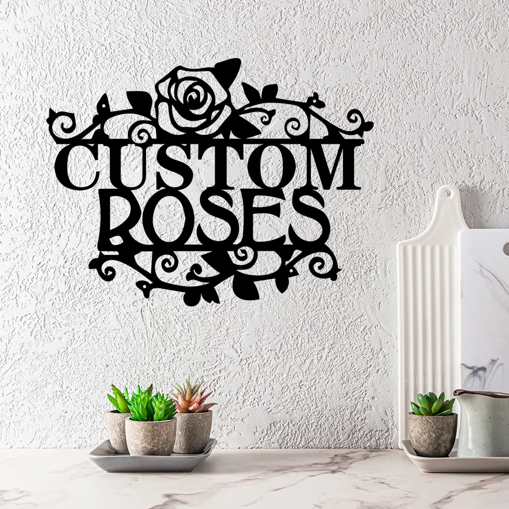 

1pc nice rose Customized Name Tin Wall Signs Metal Wall Plaque For Kids Rooms Diy Home Decoration