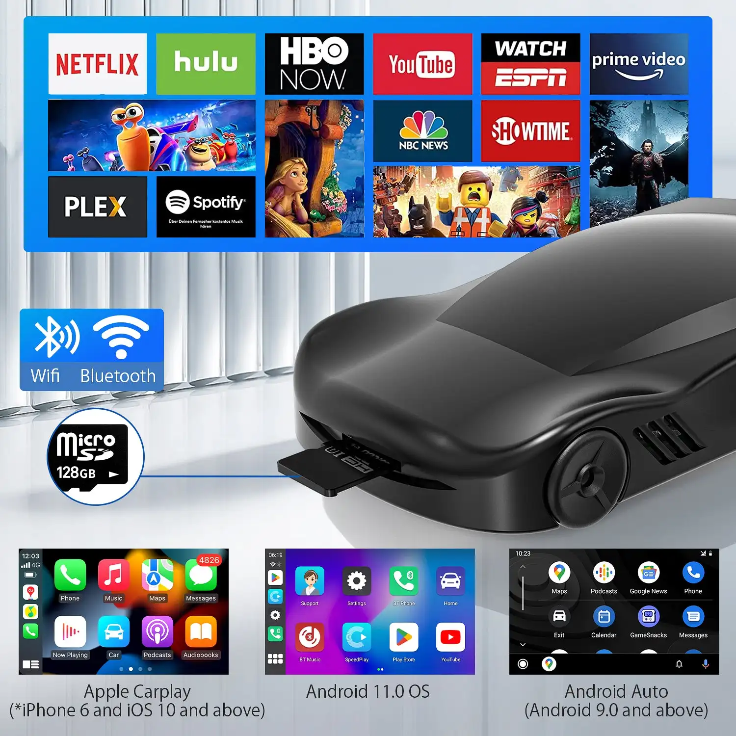 CarPlay sem fio com adaptador automático, CarPlay para Netflix, YouTube, sistema inteligente de carro, C6, Android 13, AI Box