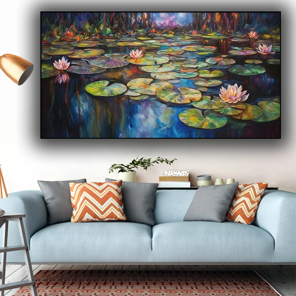 Diamond Painting with Mosaic Embroidery for Home, Large Landscape Wall Art, Painting of Water Lilies on a lake, Modern Gift