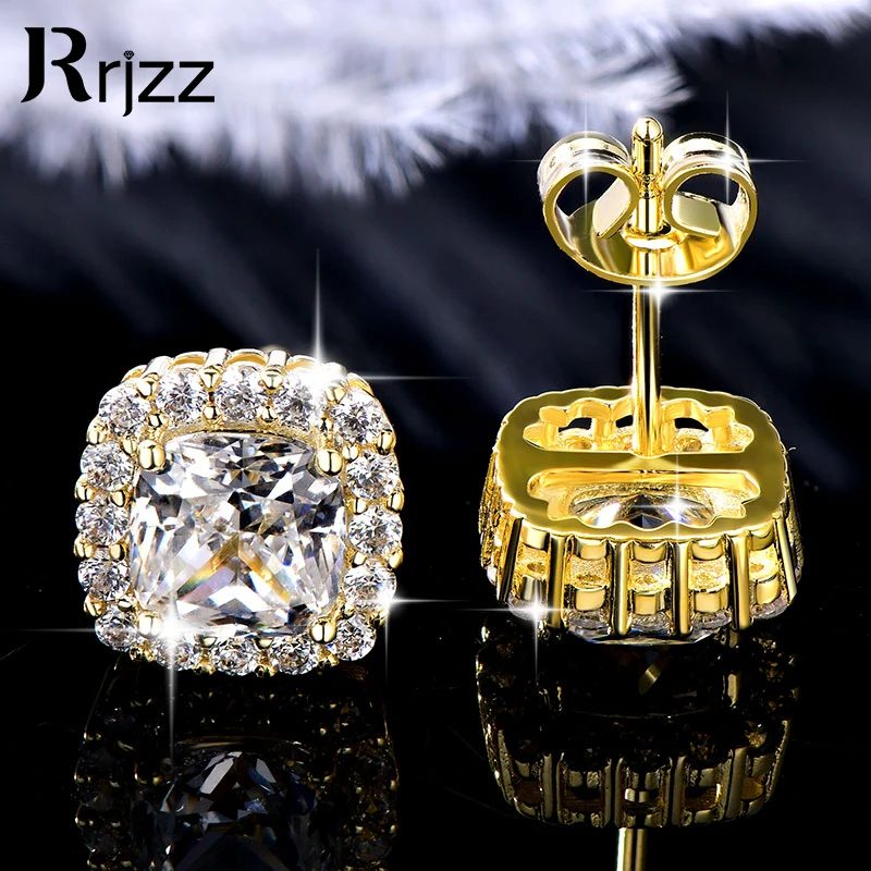

Rrjzz Cushion Cut Halo Square CZ Imitation Diamond Ear Stud 14K Gold Filled Stud Earrings for Women Men Birthday Jewelry Gifts