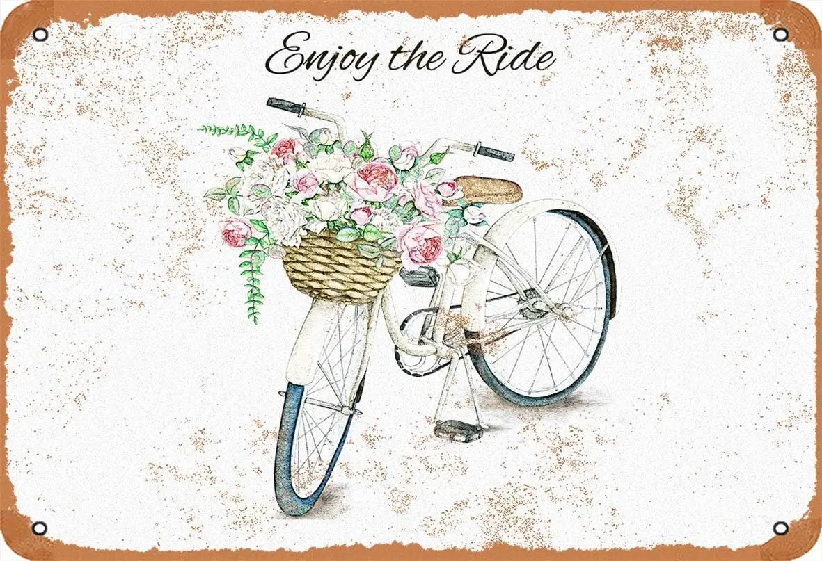 Enjoy The Ride Bicycle Metal Vintage Tin Sign Wall Decoration 12x8 inches for House Room Cafe Bars Restaurants Pubs Man Cav sign
