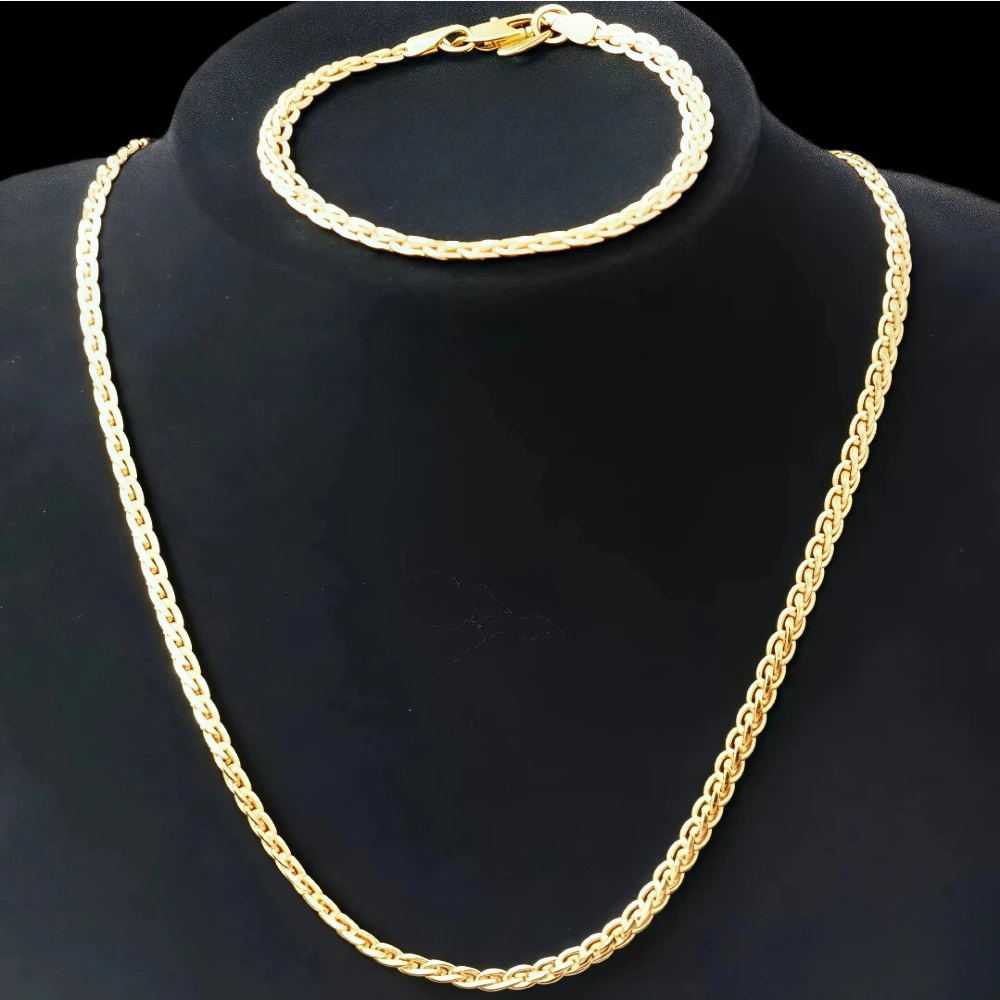 4 مللي متر الذهب والفضة مطلي صغير Foxtail نسج سلسلة قلادة أساور للنساء الرجال موضة جديدة مجموعة مجوهرات من صلب لا يصدأ