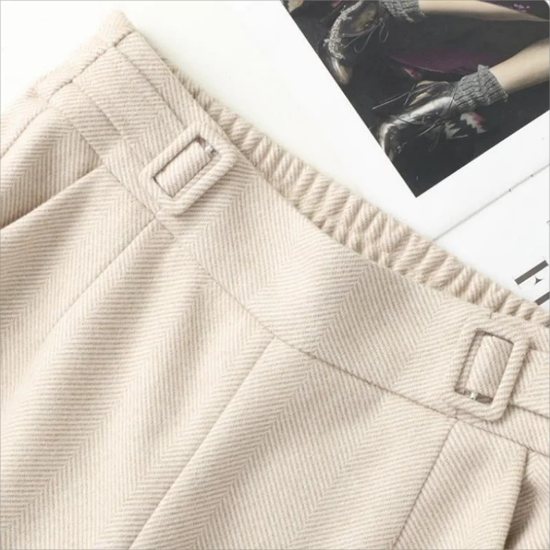 Pantalones de lana de terciopelo para mujer, pantalón informal de cintura alta, holgado, recto, coreano, talla grande, Invierno