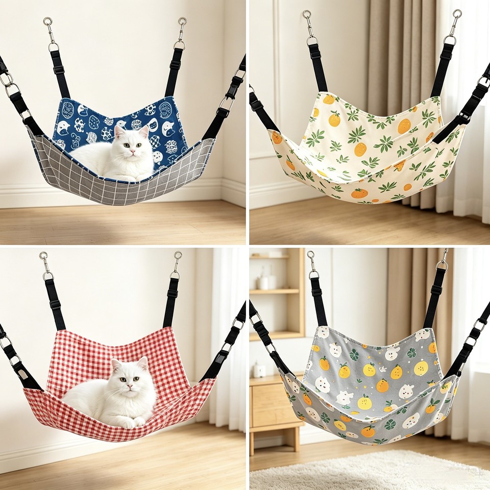  Hanging Cat Hammock Swing Bed, Summer Breathable Cat Nest Sleeping Bag, Cage Mounted Soft Pet Mat, Random Color Pattern 