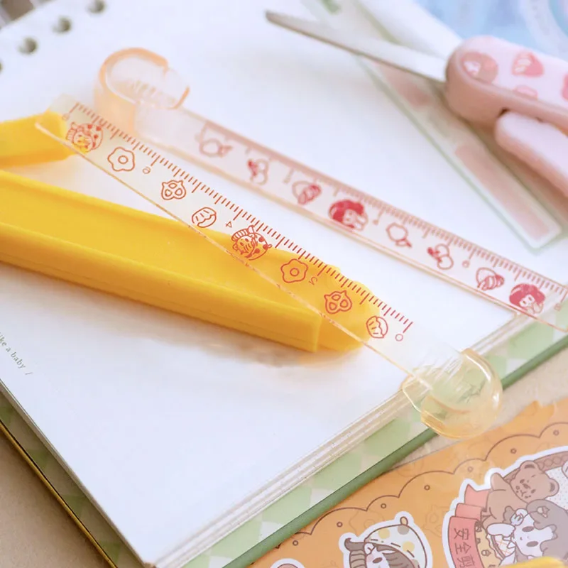 Fromthenon Cute Portable Foldable Student Handmade Cutting Ruler 2-in-1 Art Making Paper Scissors Tool Supplies