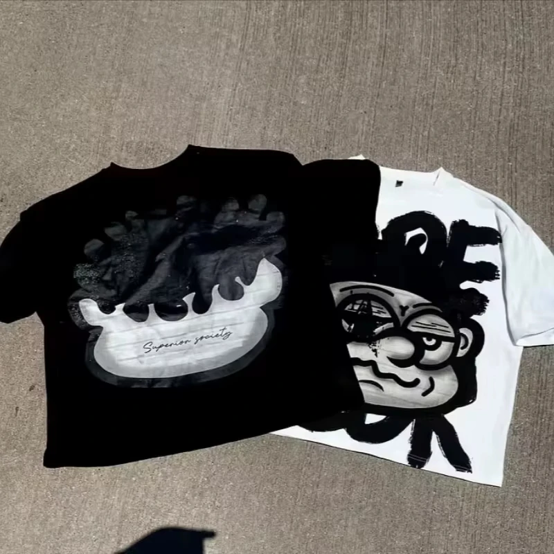

2025 Vintage Big Face Graphic Print Cotton T-Shirt Men Y2K Summer Short Sleeves Vintage Oversize Tshirt Streetwear Women Tops