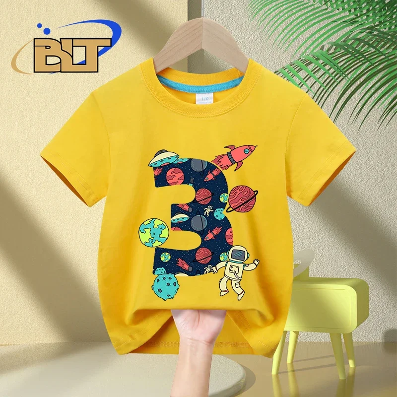 Kids 3rd Birthday T-Shirt Space and Astronauts 3 Year Old Children's Cotton Short Sleeve Gift