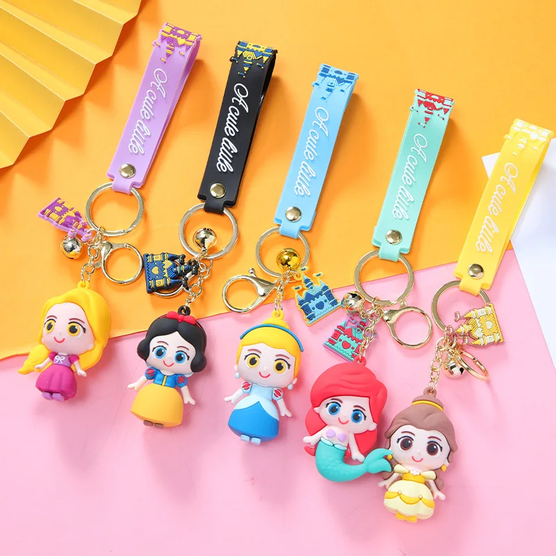 Cartoon Disney Epoxy Girl Heart Mermaid Princess Keychain Cute Snow White Alice Keychain Bag Pendant Toy Gift