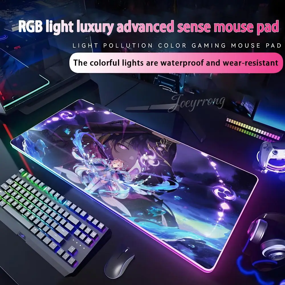 

Yae Miko коврик для мыши RGB коврик для мыши расширенная игровая клавиатура семь цветов светодиодные коврики большой 1000x500 мм XXL геймер