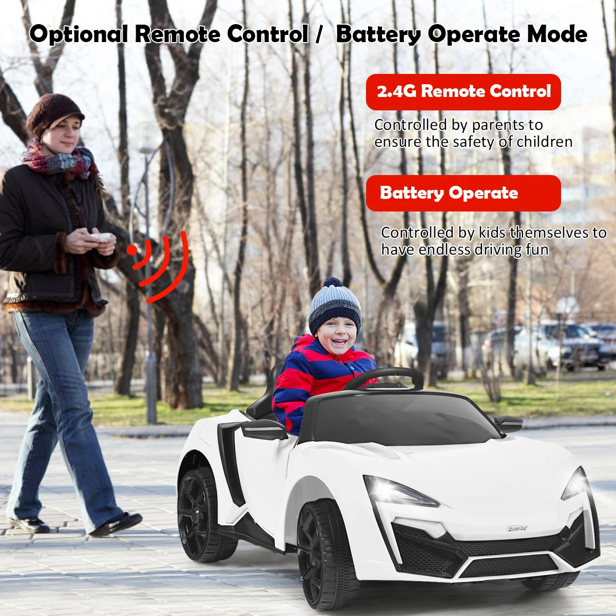 12V Kids Ride On Car 2.4G RC veicolo elettrico con luci MP3 apribili porte bianche