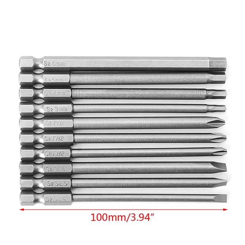 10 Buah Mata Obeng PH2 Berlubang Torx Magnetik 1/4 Batang 100Mm