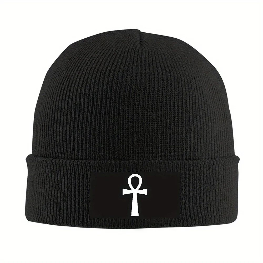 1pc Funny Ankh Symbol Ancient Egyptian Gifts Black Skull Cap Beanie Hat Unisex Warm Beanie Cap Knit Hats for Men Women Slouchy H