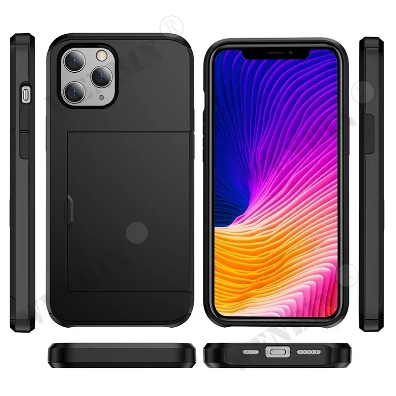 Case For iPhone 14 Pro Max 13 12 11 Pro Max XR XS Max SE 8 7 Heavy Duty Shockproof Dual Layer Card Slots Holder Shell Cover