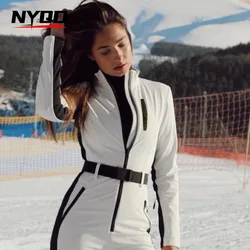 Women Long Sleeve Waterproof Windproof Skiing Overall Female Elegant Skateboard Jumpsuit Winter Patchwork Ski Jumpsuits For