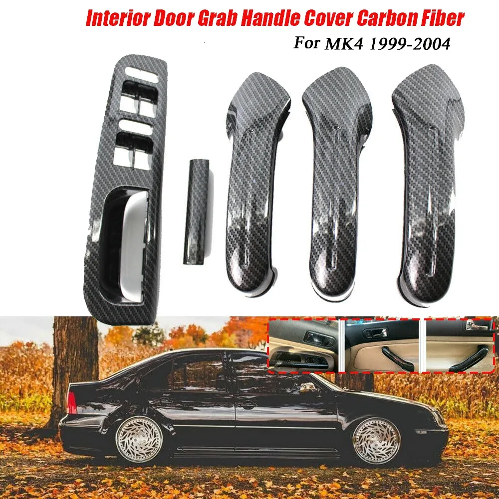 Interior Door Grab Handle Cover + Window Lift Switch Panel Cover Carbon Fiber Set for Jetta Golf MK4 1999-2004