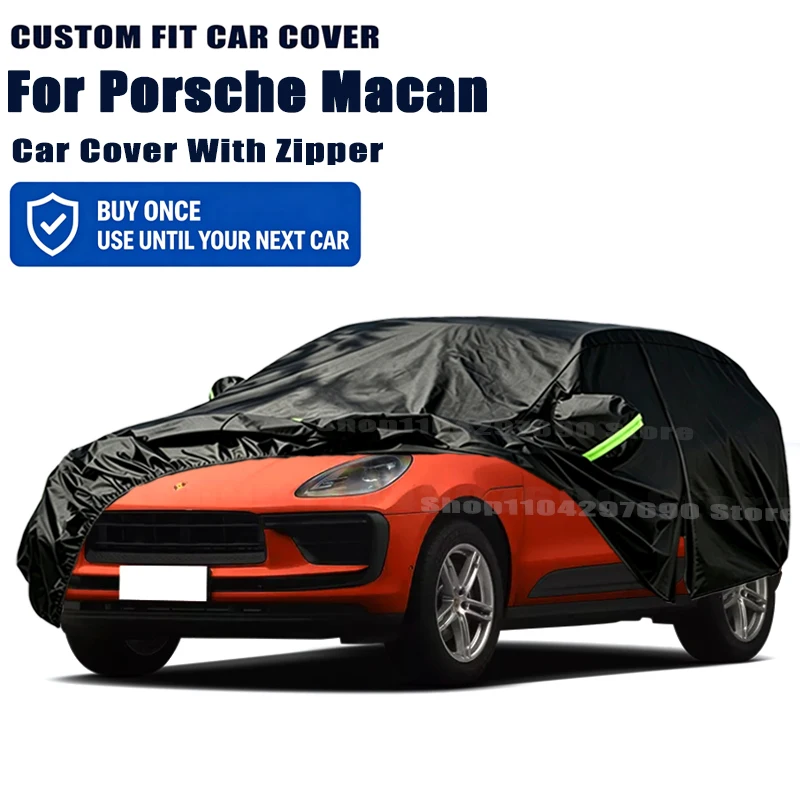 For Porsche Macan Outdoor Full Car Cover With Zipper Snow Cover Sunshade Waterproof Dustproof Exterior Protection