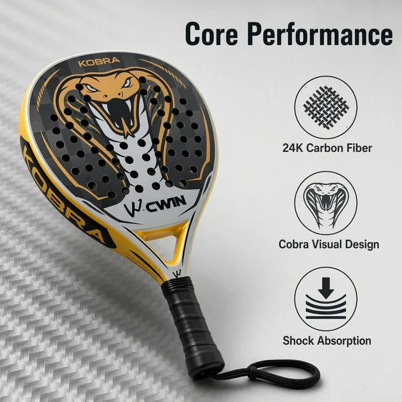24K Senior Padel-Schläger, professioneller Schläger aus Kohlefaser mit weicher EVA-Oberfläche, inklusive Padel-Tasche für Männer und Frauen, Trainingszubehör – Detail 4