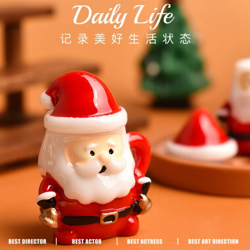 Tasse à café en résine de noël, père noël et bonhomme de neige, jouets de simulation, artisanat, accessoires miniatures pour maison de poupée, 6 pièces