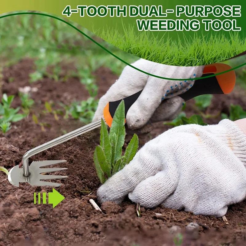 Uprooting Weeding Tool Weed Puller 4 Teethes Dual Purpose Manual Multifunctional Weeders Tool Weed Pulling Tool