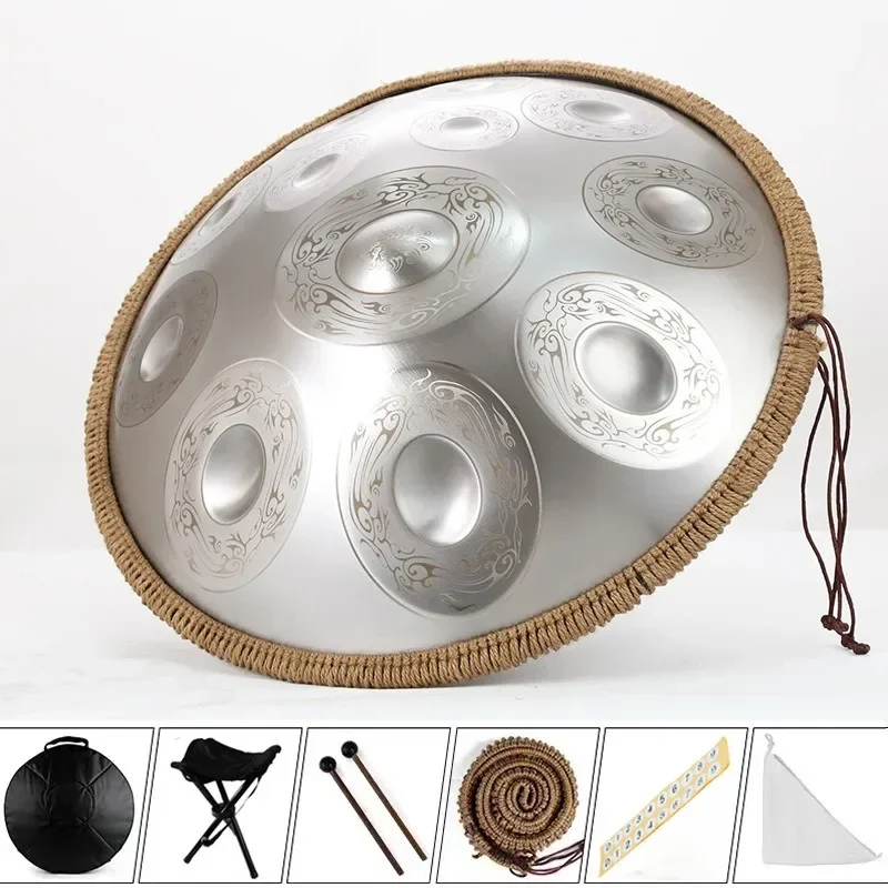 9, 10, 12 Note, 22In Carve Golden Steel Tongue Drum for Beginner, Hand Drum, Percussion Instrument, Gift, 440Hz,D Minor