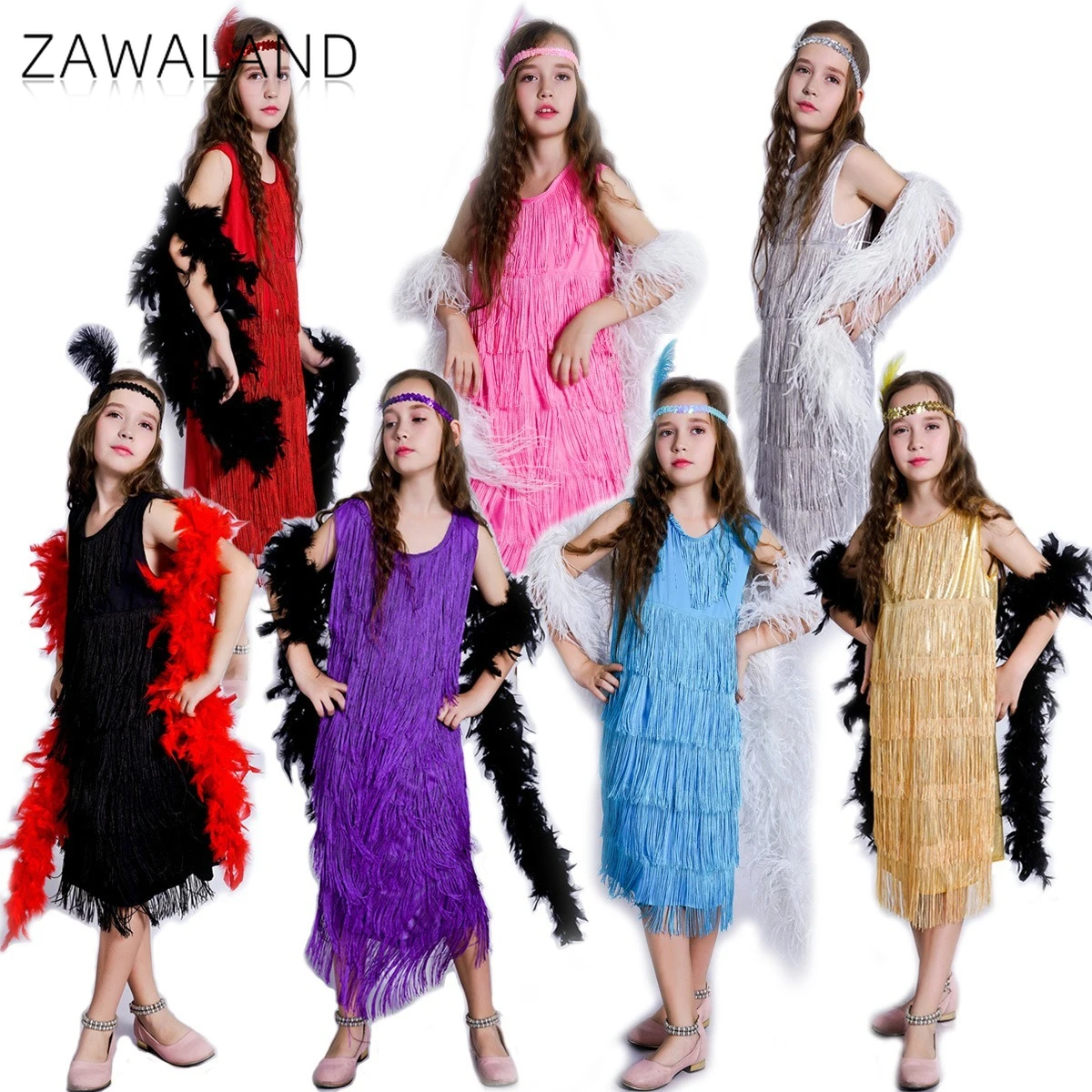 

Latin Dance Tassel Dress Female Retro Multi-layered Tassel Skirt Cosplay Stage Performance Costume Carnival Festival Party Dress
