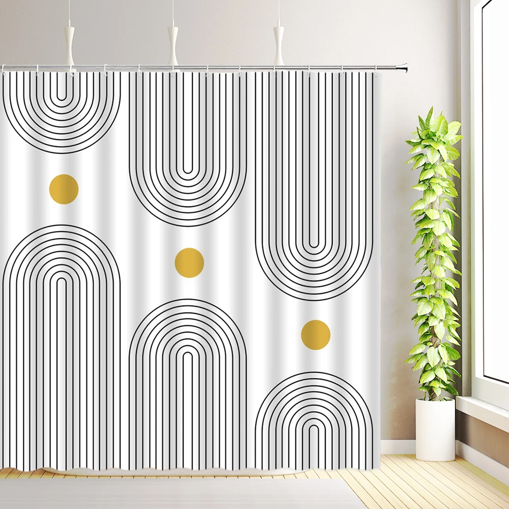 Boho Mid Century Shower Curtain Abstract Modern Minimalistic Tropical Leaves Bath Curtains Fabric Bathroom Decor with Hooks