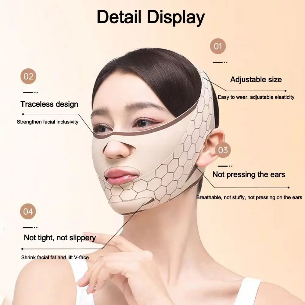 Mascarilla ajustable para esculpir la cara, mascarilla para dormir, transpirable, refrescante, cinturón de ajuste para estiramiento facial, reutilizable en forma de V, para mujer