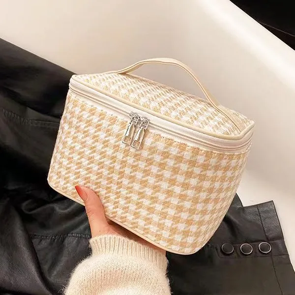 Double zipper cosmetic pout large capacity makeup storage bag for travel beauty beauty prop container/mirror/other accessories