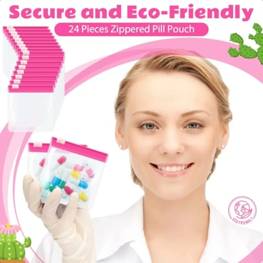 24 قطعة أكياس كيس حبوب منع الحمل انغلق مجموعة قابلة لإعادة الاستخدام شفافة الطب المنظم ختم أكياس السفر البلاستيكية مع قفل الشريحة ل