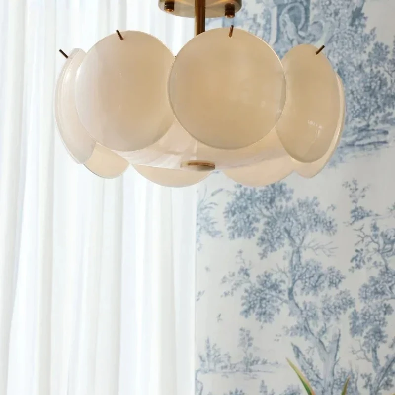 Middle Aged Cream Style White Glass Chandelier Nordic Minimalist Modern French Study Living Room Dining Room Bedroom Lighting