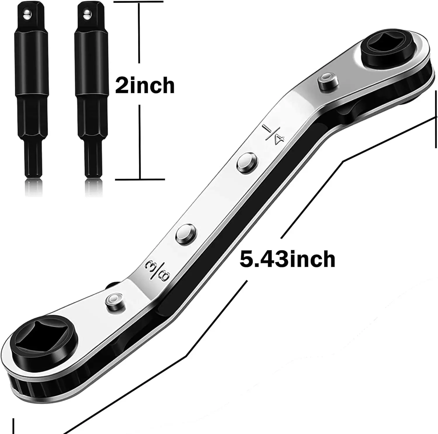 Service Wrench Tools 3/16” to 3/8” 5/16\'\' x 1/4\'\'Air Conditioner Valve Ratchet Wrench with 2 Hexagon Bit Adapter