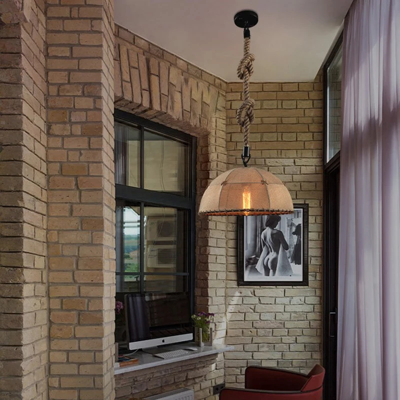 الشمال الرجعية القماش الصناعي قلادة مصباح حبل القنب شنقا أضواء الثريا تركيبات لغرفة النوم مطعم غرفة الطعام