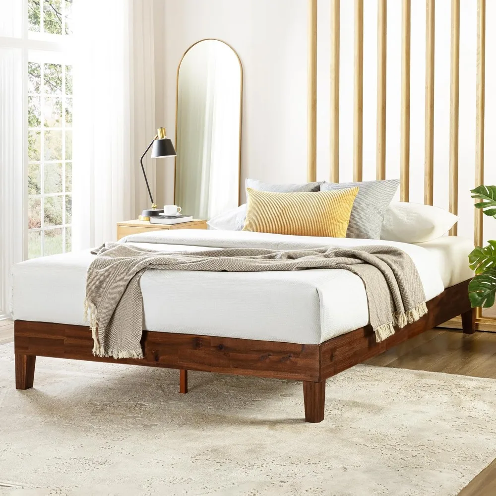 

12 Inch Queen Size Solid Wood Platform Bed Frames with Wooden Slats, No Box Spring Needed, Noise Free Construction