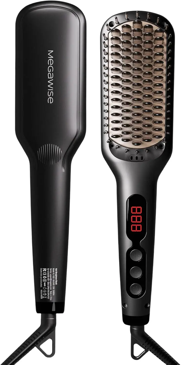 Ceramic Ionic Hair Straightener Brush with Fast Heating, Auto-Off Safety, Dual Voltage for Home Salon Use