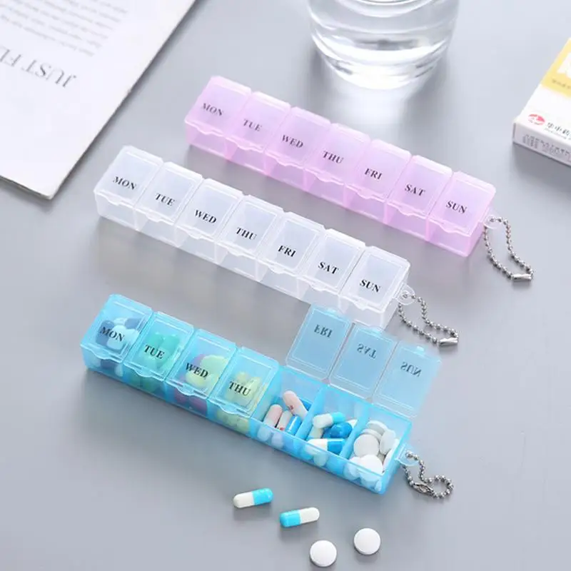 Weekly Portable Travel Pill Cases Box 7Days Organizer Clear 7 Grids Pills Container Storage Tablets Vitamins Medicine Fish Oil