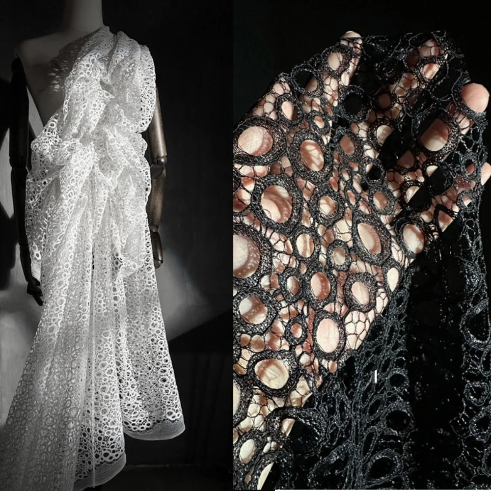 

High-End Designer Tulle Fabric Hollow Sheer Mesh Cloth with Creative Polka Dot Pattern Texture Lace for Crafts