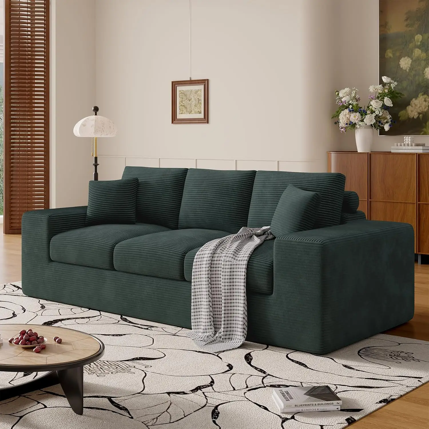 Boneless Sofa 3 Seater Cloud Couch Deep Seat Corduroy Floor Sofa Removable Cover Pillows Living Room, Customized