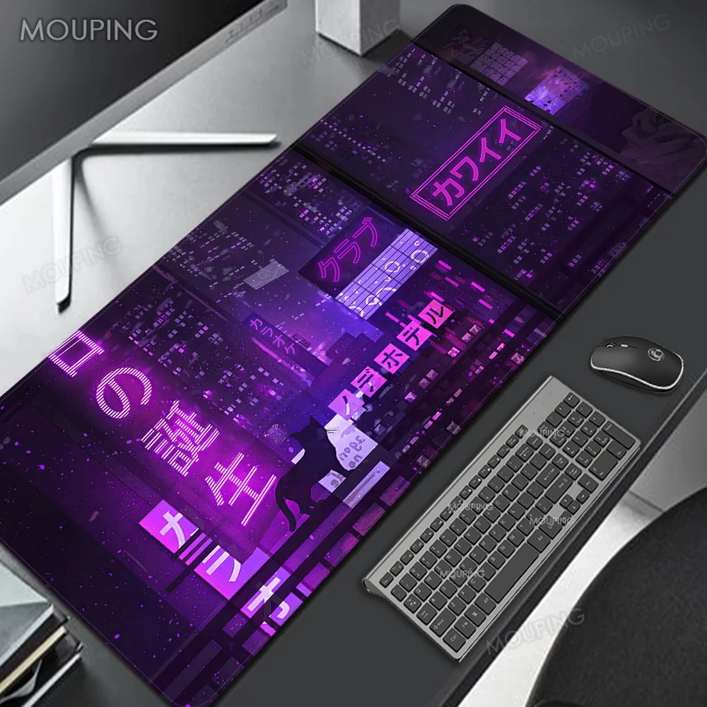 Japan Mouse Pad Neon Purple Deskmat Nativity Retrowave Gaming Laptop Mousepad Kawaii Desk Accessories Vaporwave Office Carpet Xl