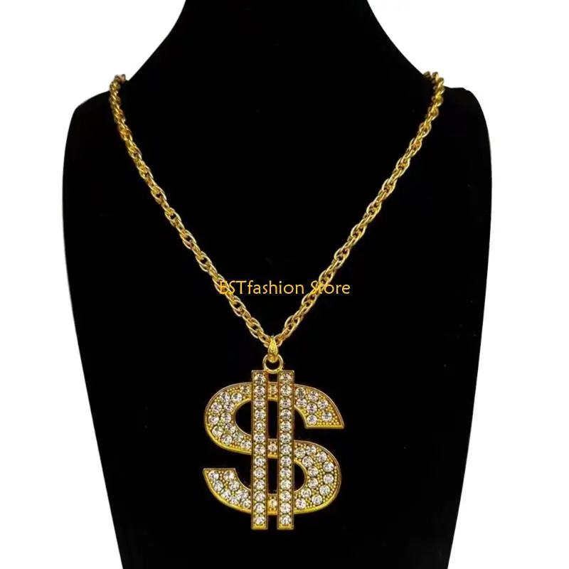 Y5GC Oversized Dollar Sign Design Necklace 70cm Length Alloy Chain Costume Prop Accessory For Themed Parties